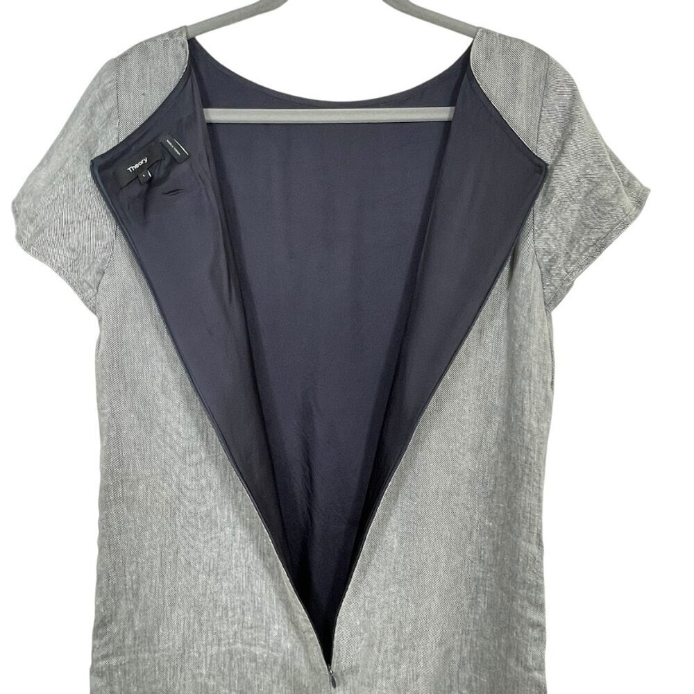 Theory Linen Shift Midi Dress Gray Structured Minimalist L Lined - Picture 8 of 13